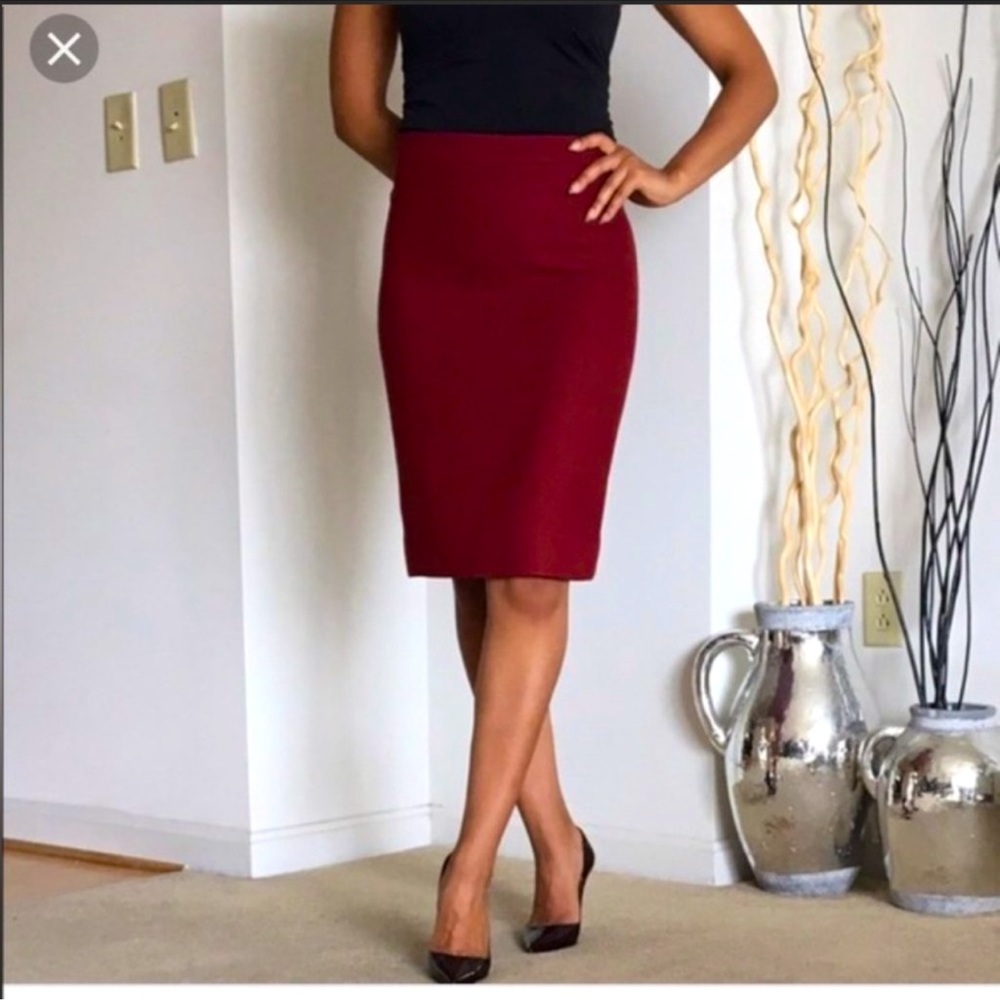 Burgundy Wool Pencil Skirt